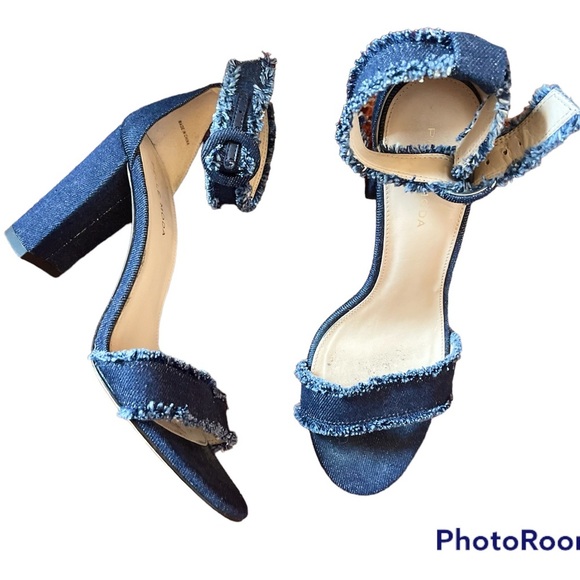 Sandal Denim Blue Jean Strappy Block Heel Size 7.5 Pella Moda - Picture 5 of 9